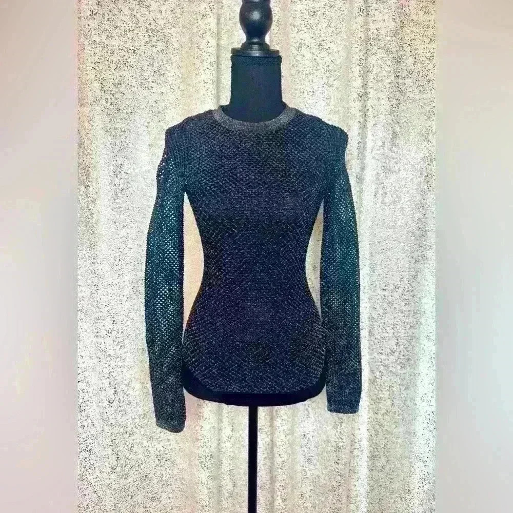 Never worn metallic black and silver mesh bodysuit